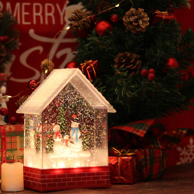 Eldnacele Musical Snow Globe House with Timer  Lighted USB/Battery Operated Swirling Singing Water Glittering Lantern  Christmas Snow Globes House Holiday Festival Decoration- Snowman - Image 5